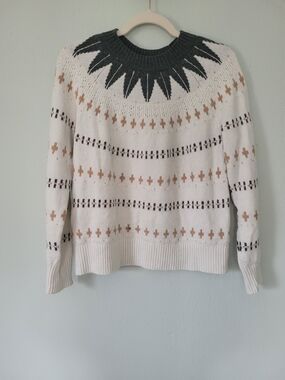 Banana Republic Cream Fair Isle Sweater with Charcoal Yoke and Tan Accents